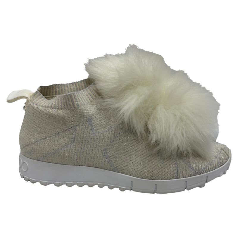 Jimmy Choo Norway Pom Pom Sneakers In White Lurex
